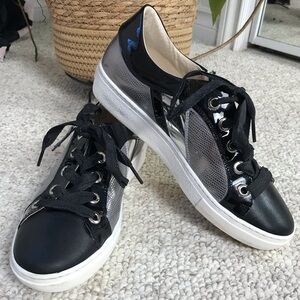 Ron White Ophelia Italian Leather Metallic Embossed, Black/Silver, Sz 40/9.5